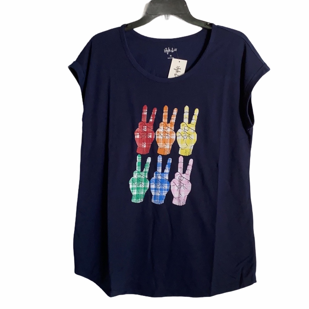 NEW rainbow plaid peace sign graphic top - Picture 6 of 8